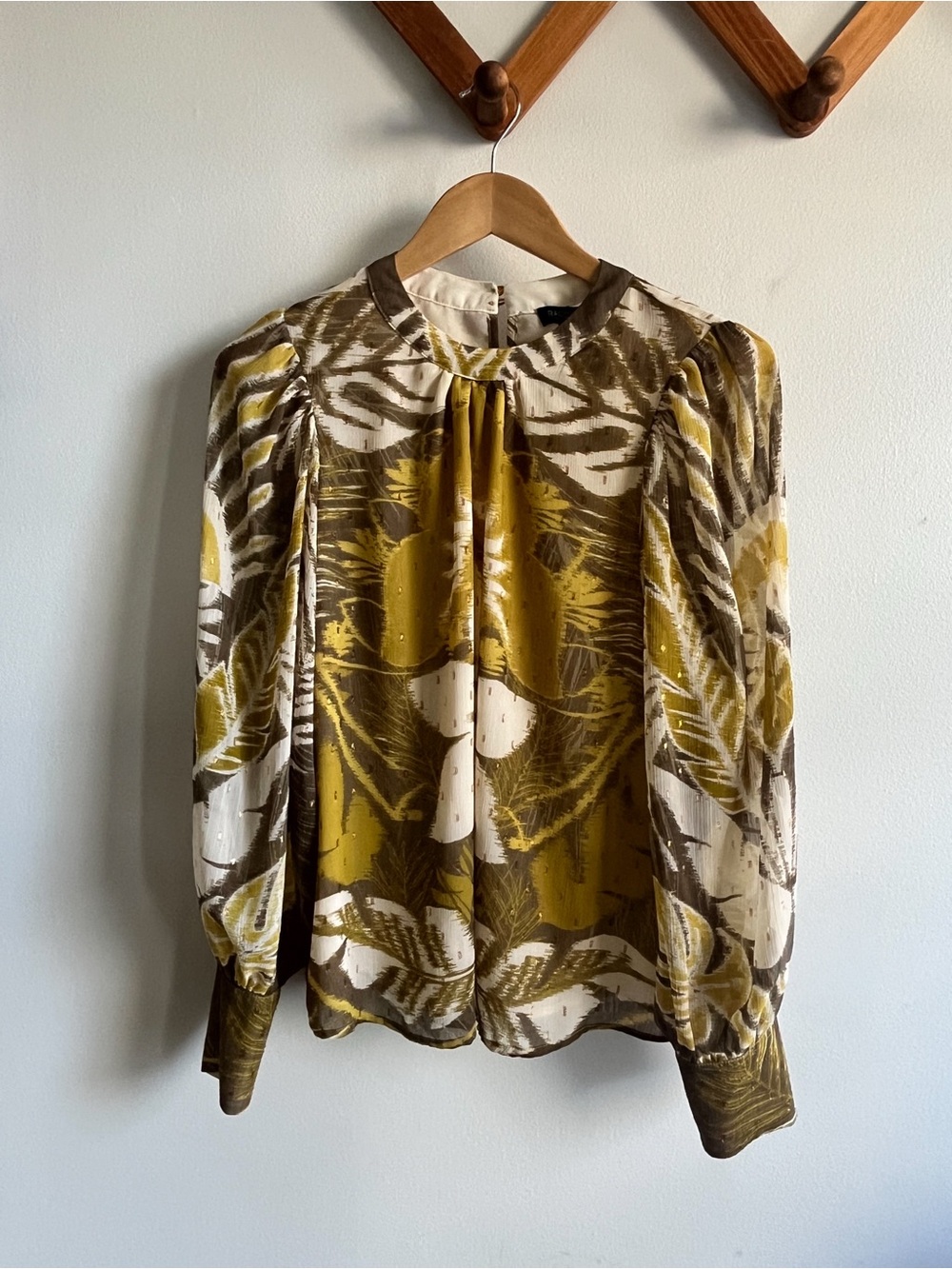 Rachel Zoe Printed Olive & Cream Long-Sleeve Blouse